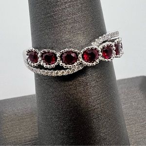 14k White Gold Diamond & Ruby Band Ring